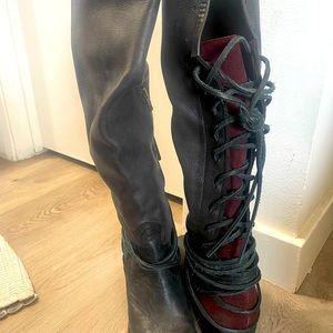Freebird Coal Leather black & maroon knee high boots women’s 8.5